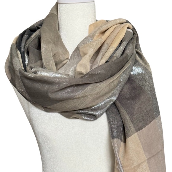 Luxury Grey/tan Scarf with Metallic Threads - Picture 3 of 15